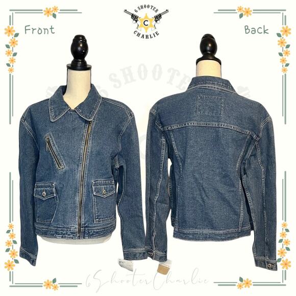 Liz Claiborne Jackets & Blazers - NWT Vintage Liz Claiborne Blue Denim Jacket Asymmetrical Zipper Moto Size 14